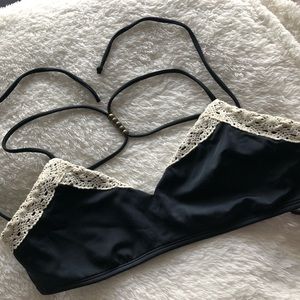 Black Bikini Top-- Lace Detail and Adjustable Back